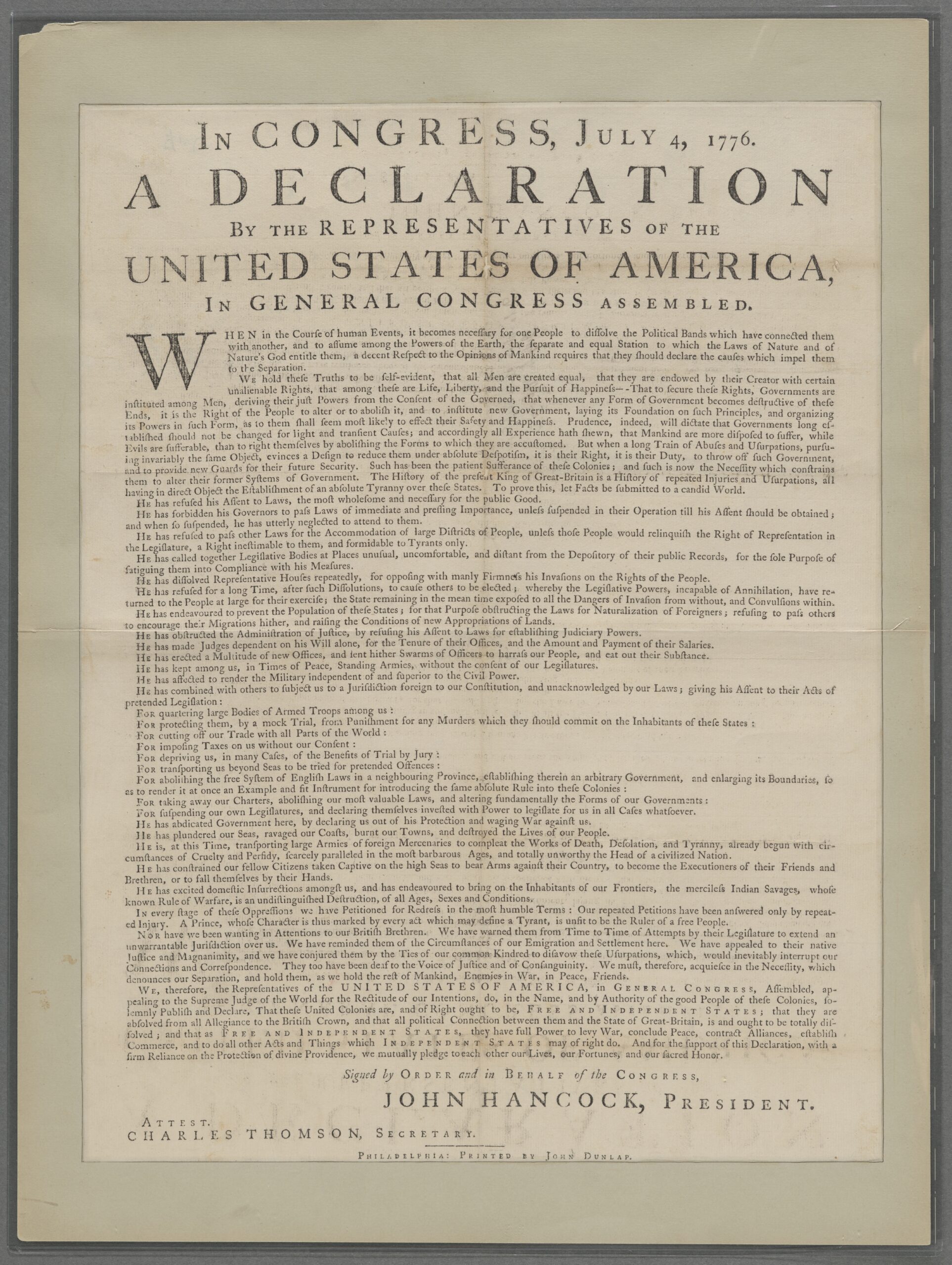 Declaration of Independence Dunlap